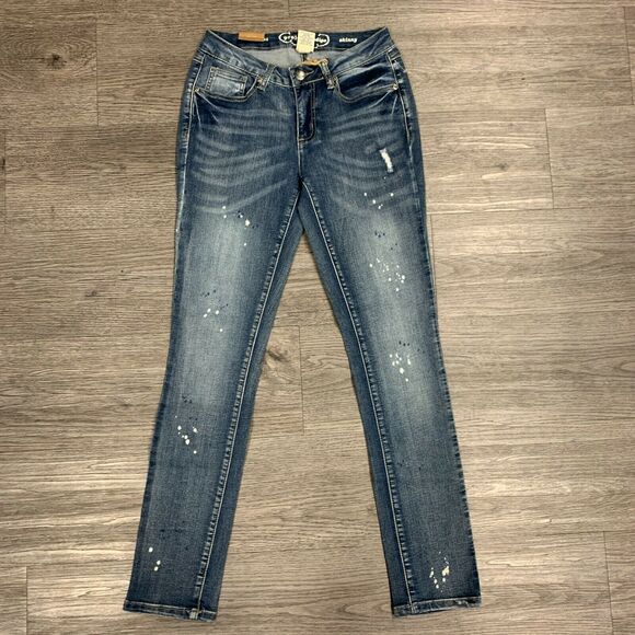 Project Indigo Skinny Jeans Women's Size 2 Distressed Mid Rise Stretch Blue Pant - Picture 2 of 9